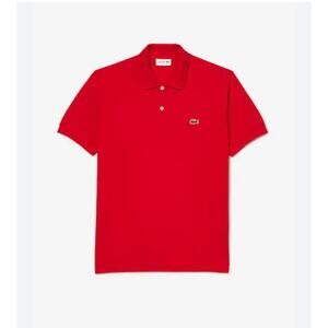 Classic Lacoste Men's Red Ribbed Polo Shirt Embroidered Logo mens Size L